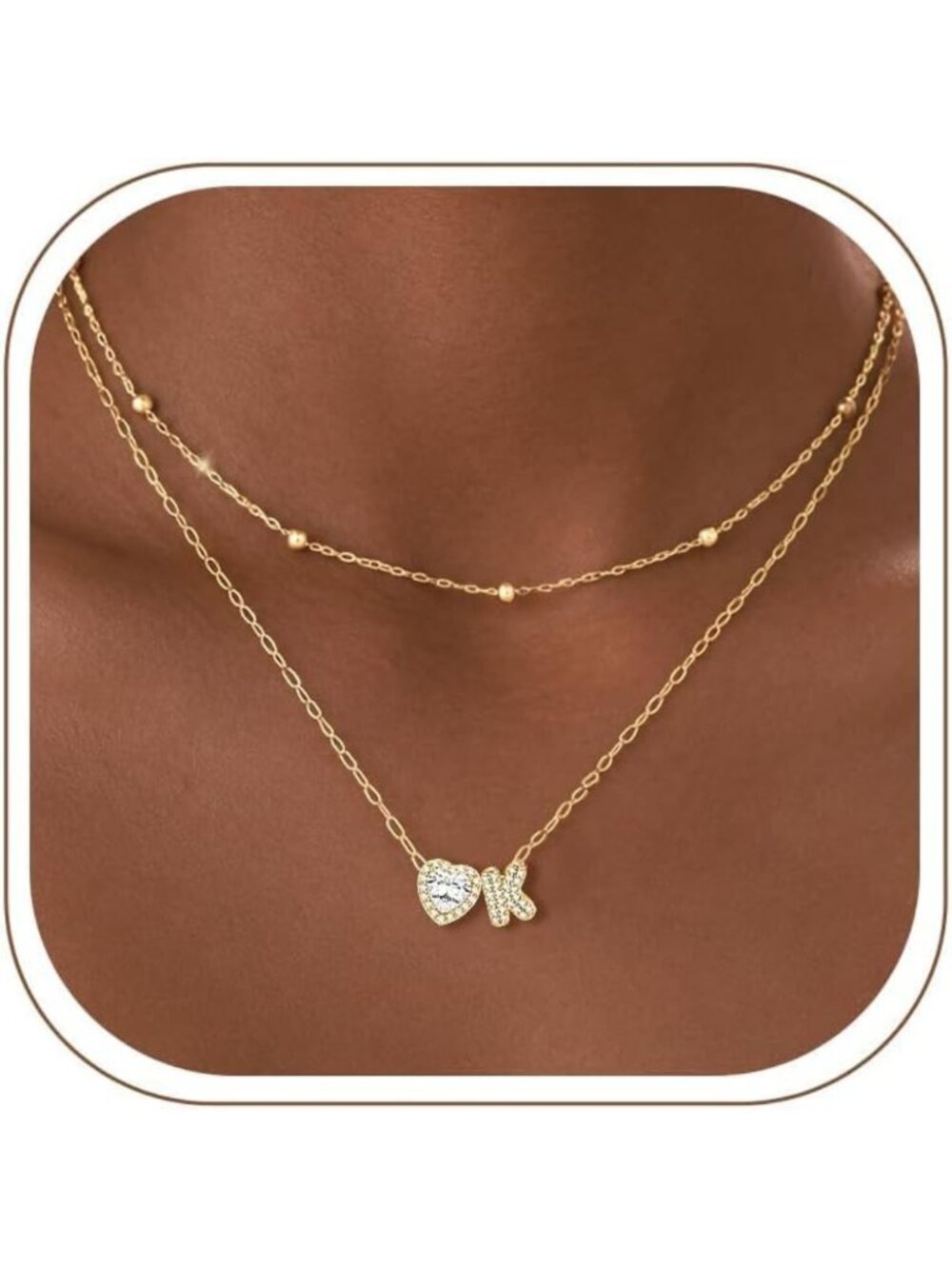 Layered Heart Initial Necklace for Women | Bubble Letter Design, Trendy Jewelry